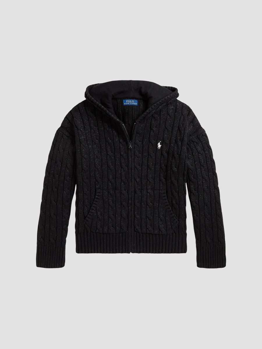 Polo Ralph Lauren Girl's Little Girl's & Girl's Metallic Cable-Knit Cotton Full-Zip Hoodie - Polo Black - Size 6