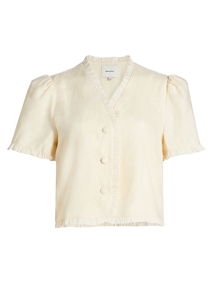 Women's Bess Linen Top - Sugar - Size Medium