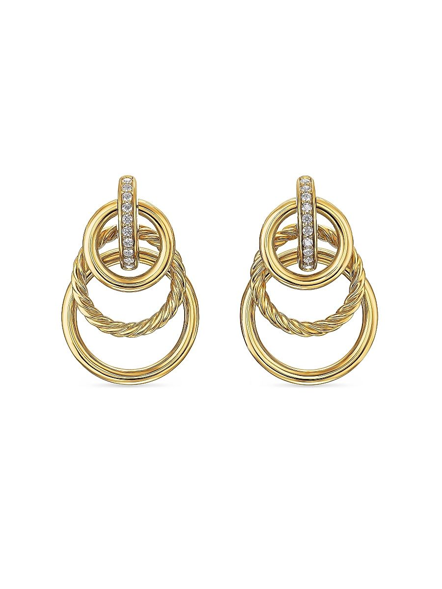 Women's DY Mercer Triple Ring Drop Earrings in 18K Yellow Gold with Diamonds, 35.6MM - Gold