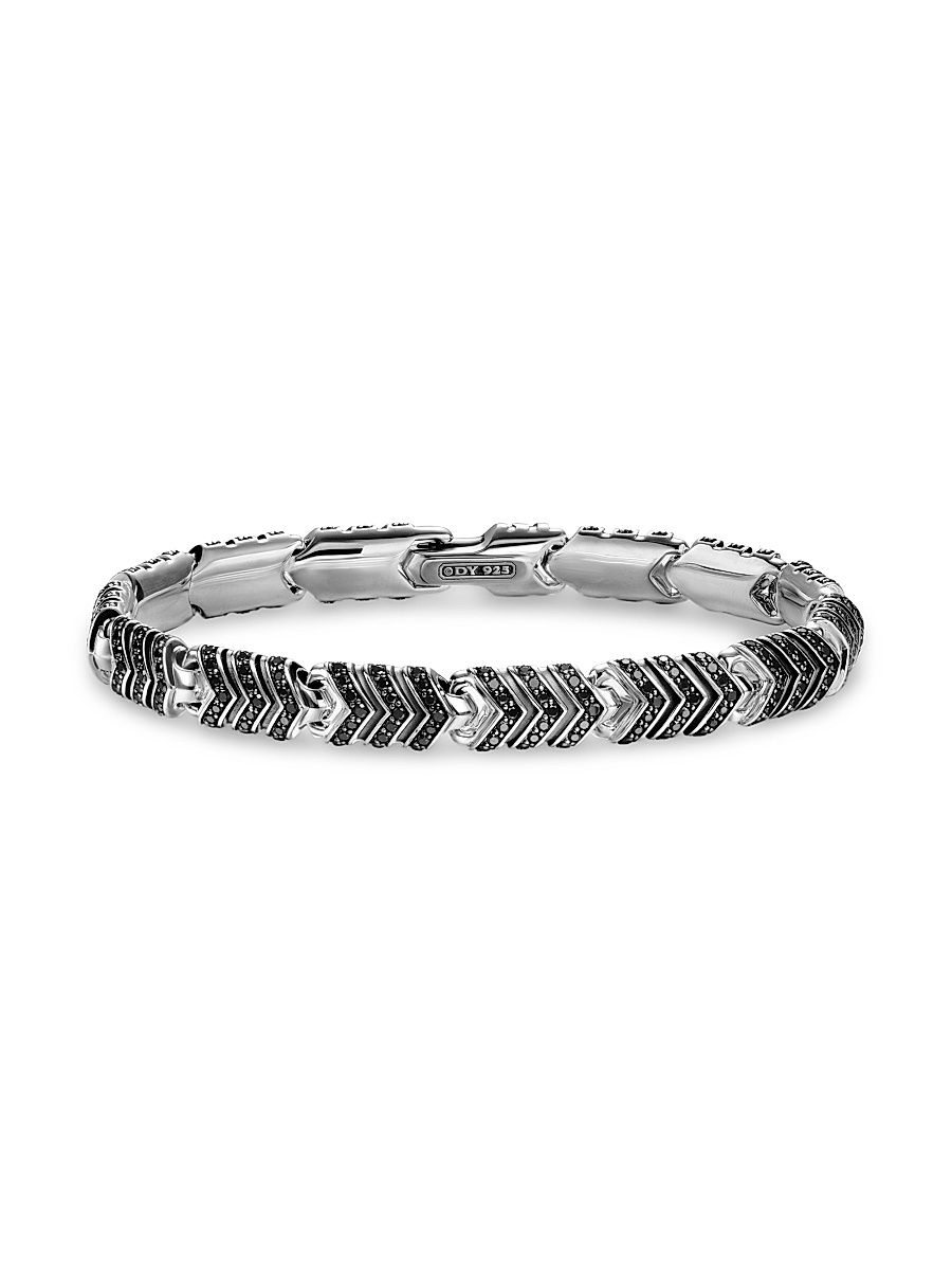 Men's Chevron Link Bracelet in Sterling Silver, 7.6MM - Black Diamond - Size Large
