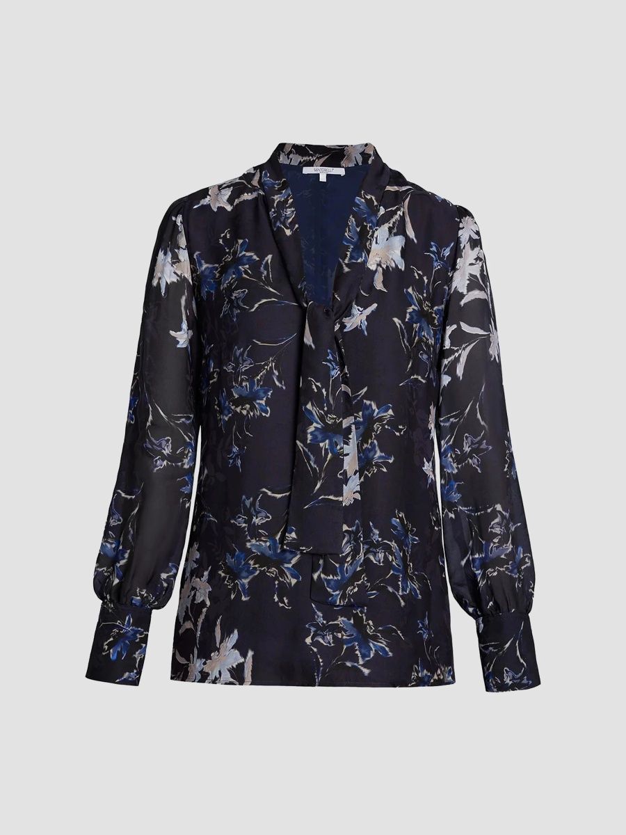 Santorelli Women's Francis Printed Tie-Neck Blouse - Indigo - Size 16