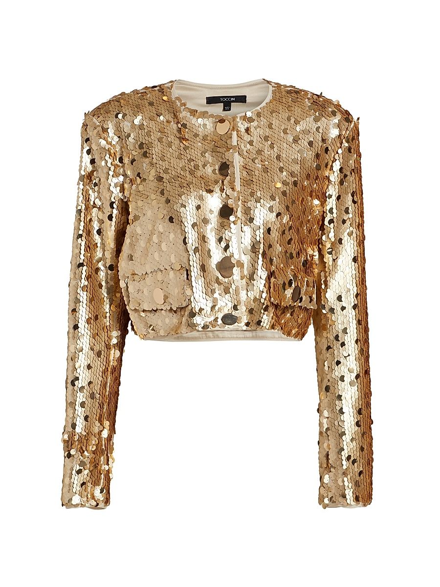 Women's Jones Sequin Crop Jacket - Brushed Gold - Size 12