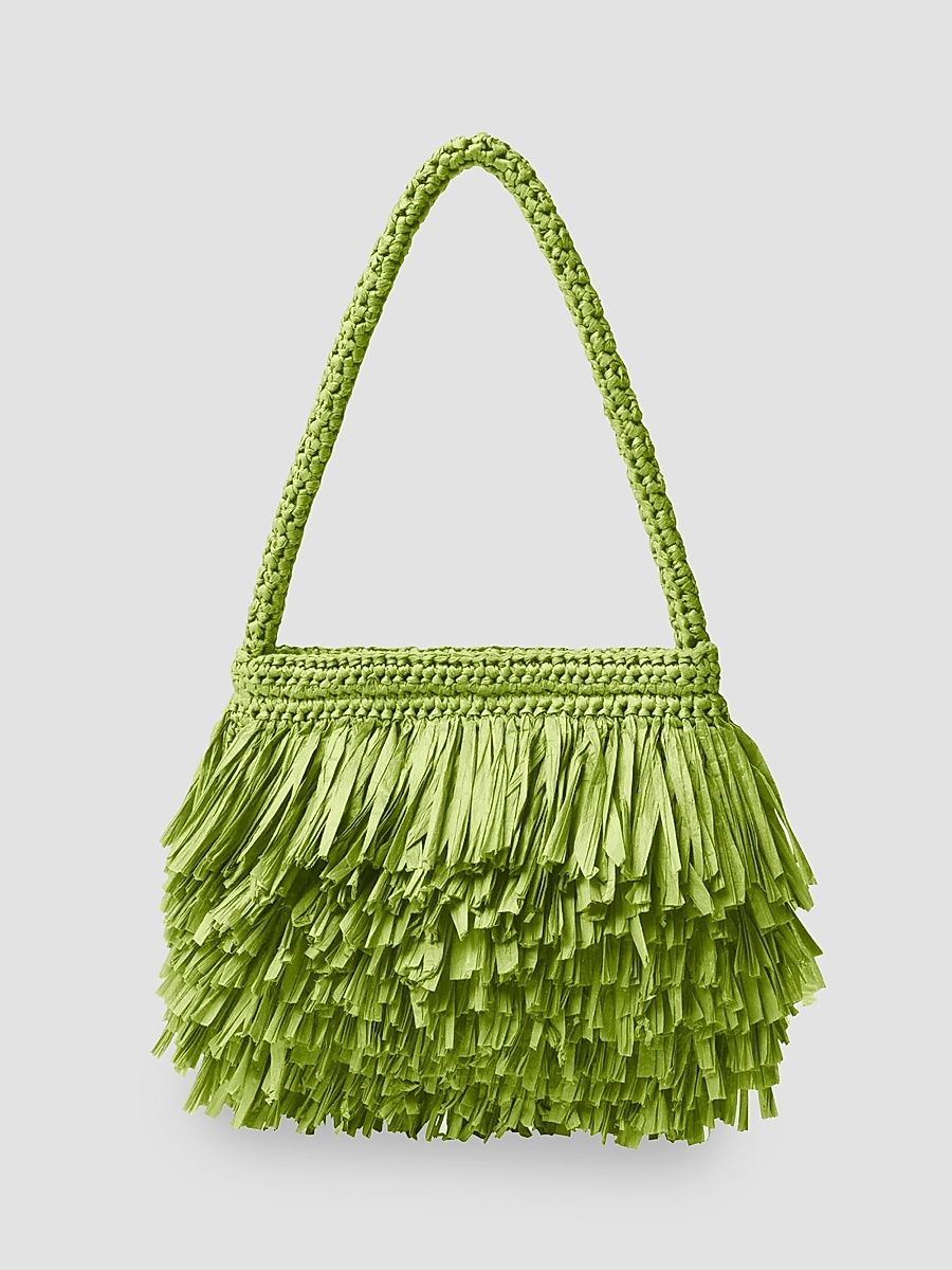 Women's Janie Fringed Woven Paper Shoulder Bag - Meadow Green