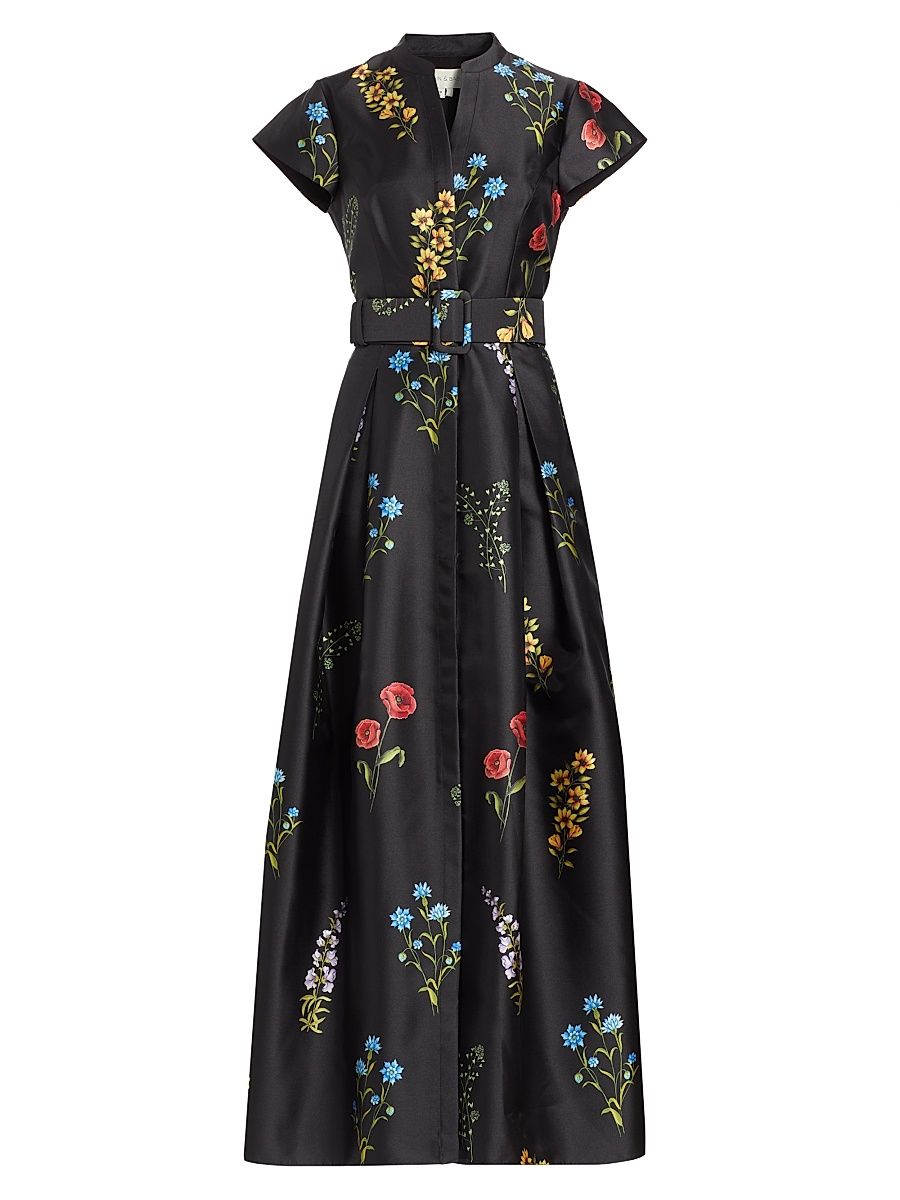 Women's Marta Floral Mikado Fit & Flare Gown - Noir Bouquet - Size 12