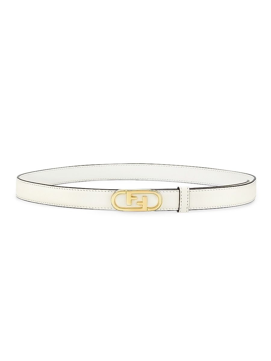 Women's FF Logo Leather Belt - Bianco Iceoro - Size XL