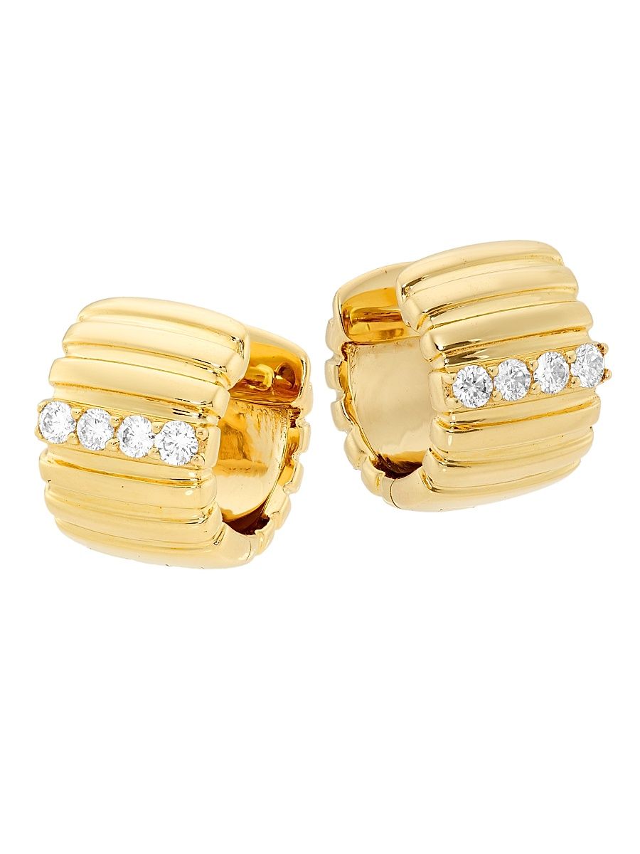 Women's 14K Yellow Gold & 0.146 TCW Diamond Wide Huggie Earrings - Yellow Gold