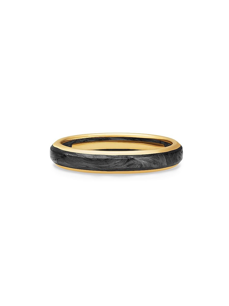 Men's Streamline Band Ring in 18K Yellow Gold - Forged Carbon - Size 10