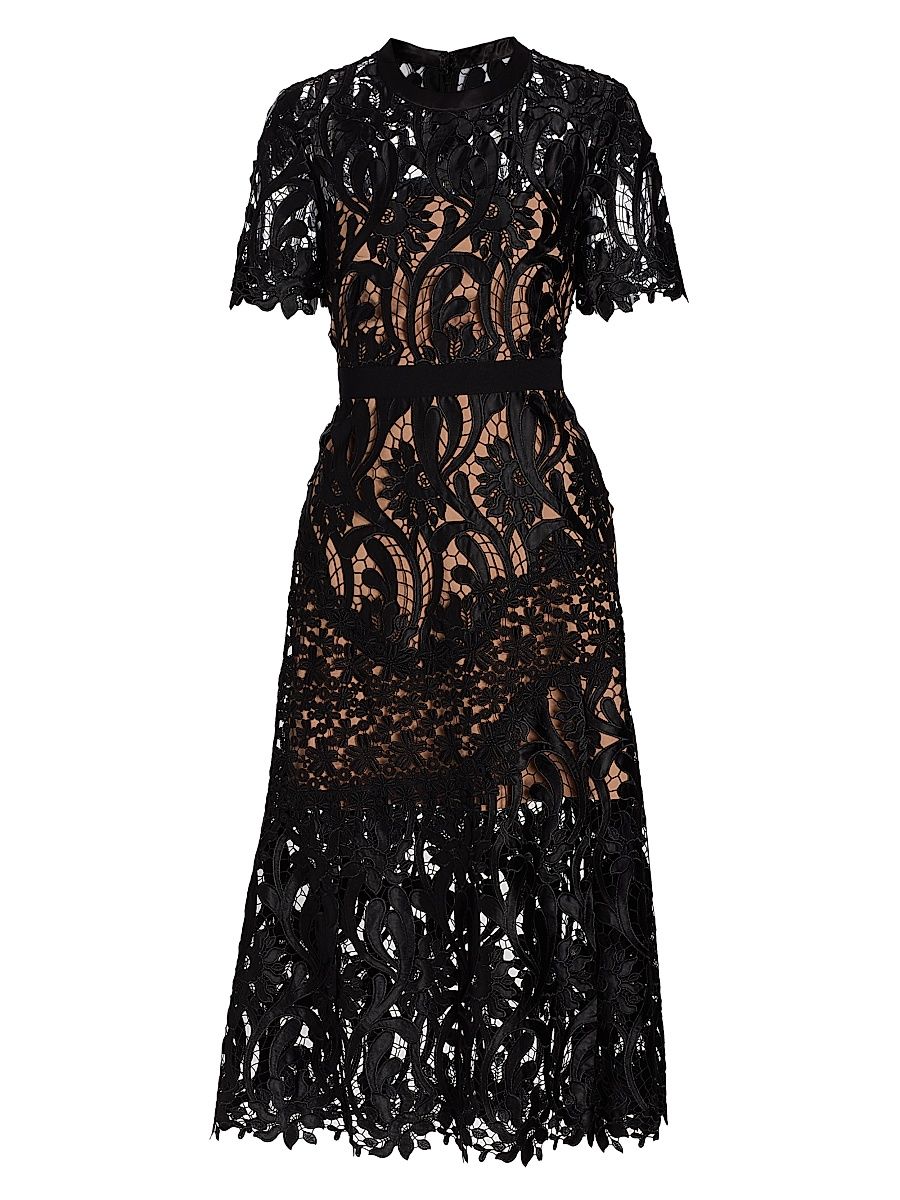 Women's Prairie Guipure Lace Midi-Dress - Black - Size 4