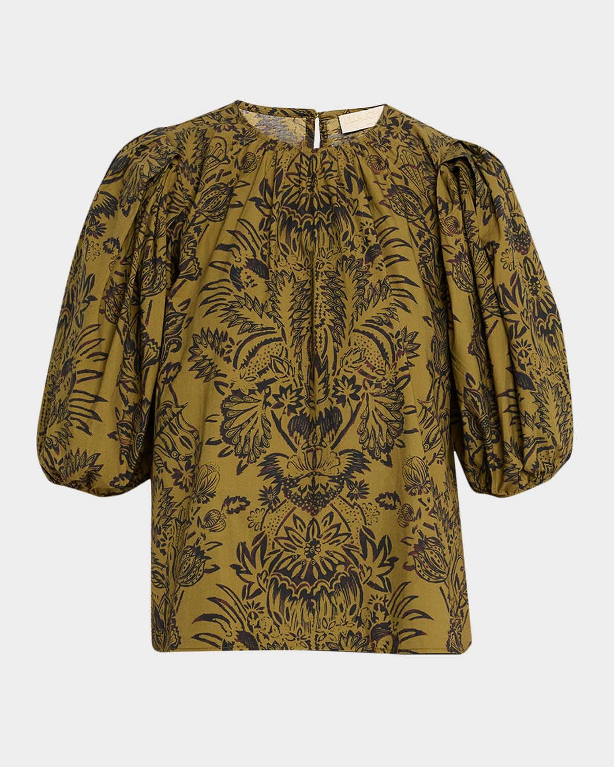 Frantiska Floral Poplin Puff-Sleeve Blouse