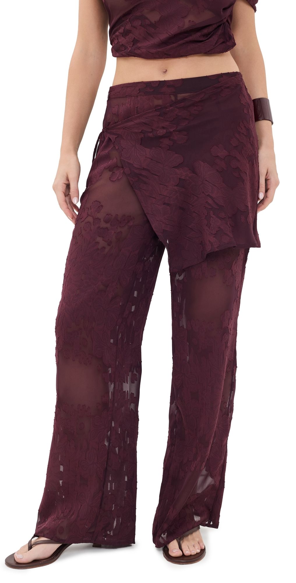 ROAME Tallow Sheer Burnout Wrap Pants Mulberry Jacquard L