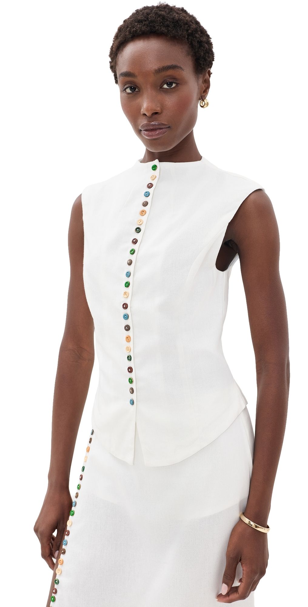 Yellow the Label Quinn Linen Top Off White XS