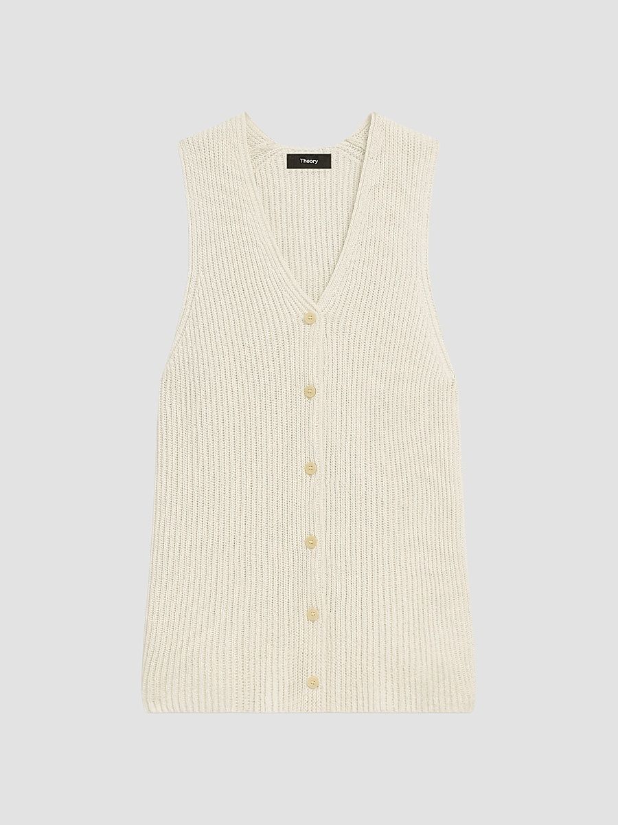 Women's Full Cardi Rib-Knit Cotton Vest - Ivory - Size XS