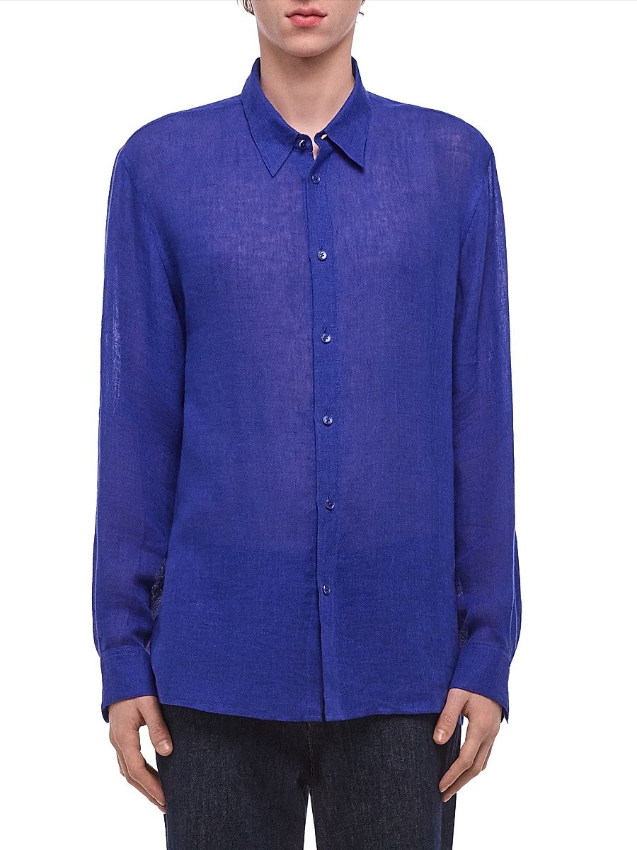 Men's Linen-Gauze Relaxed-Fit Shirt - Pacific Blue - Size Small