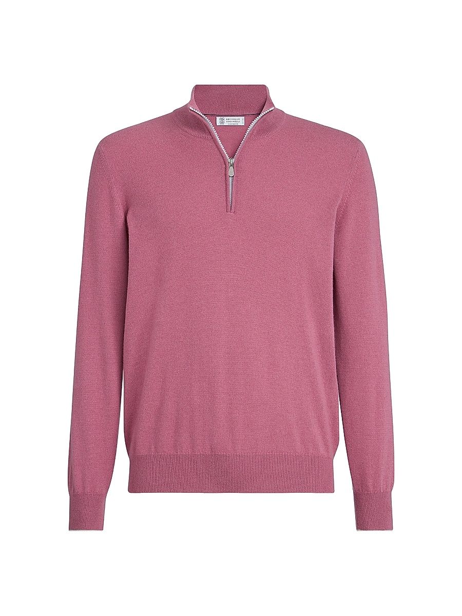 Men's Cashmere Sweater with Half Zip - Apricot - Size 34