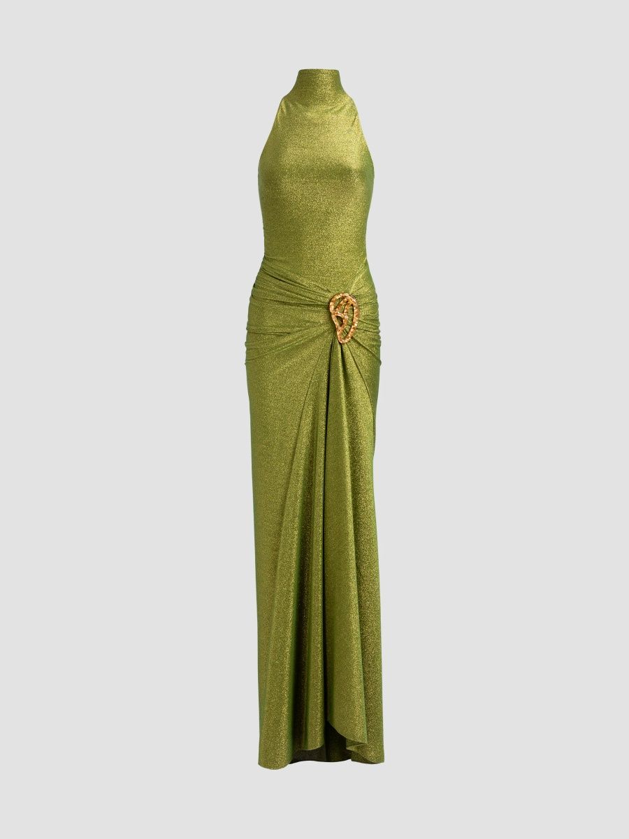 Silvia Tcherassi Women's Frances Metallic Halter Gown - Green - Size XS