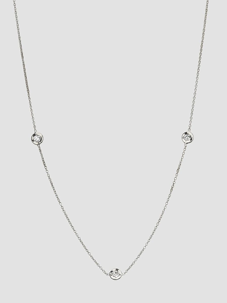 Roberto Coin Women's Tiny Treasures 18K White Gold & 0.15 TCW Diamond Station Necklace - White Gold
