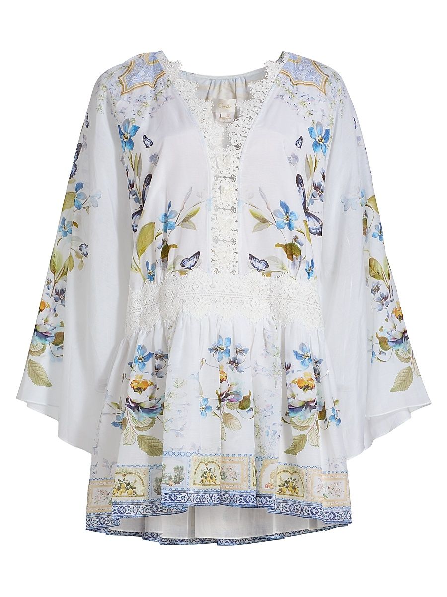 Women's Botanical Ballads Lace-Trimmed Cotton-Silk Minidress - Botanical Ballads - Size Medium