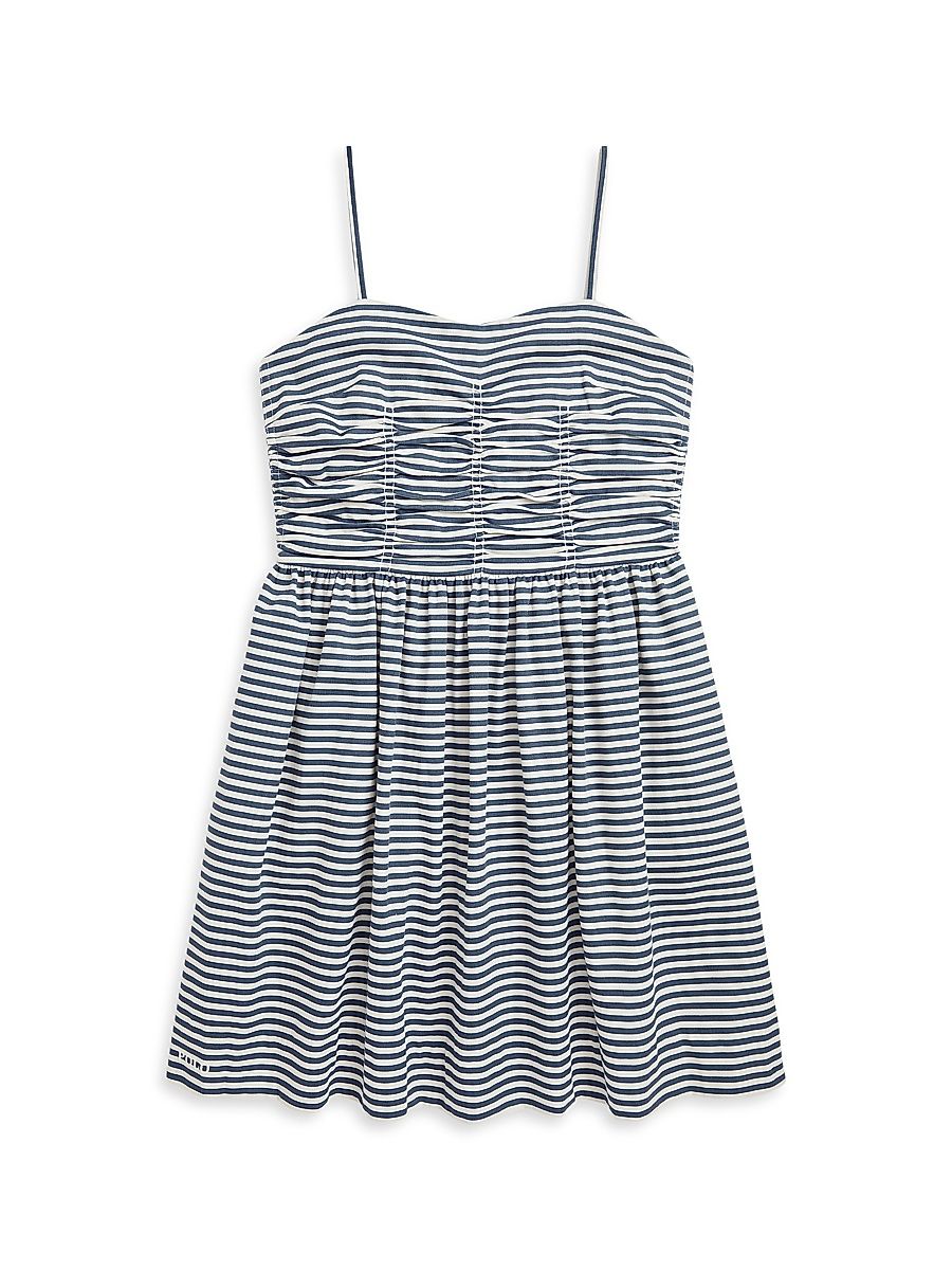 Girl's Striped Cotton Sleeveless Dress - Mediterranean Stripe Blue - Size 14