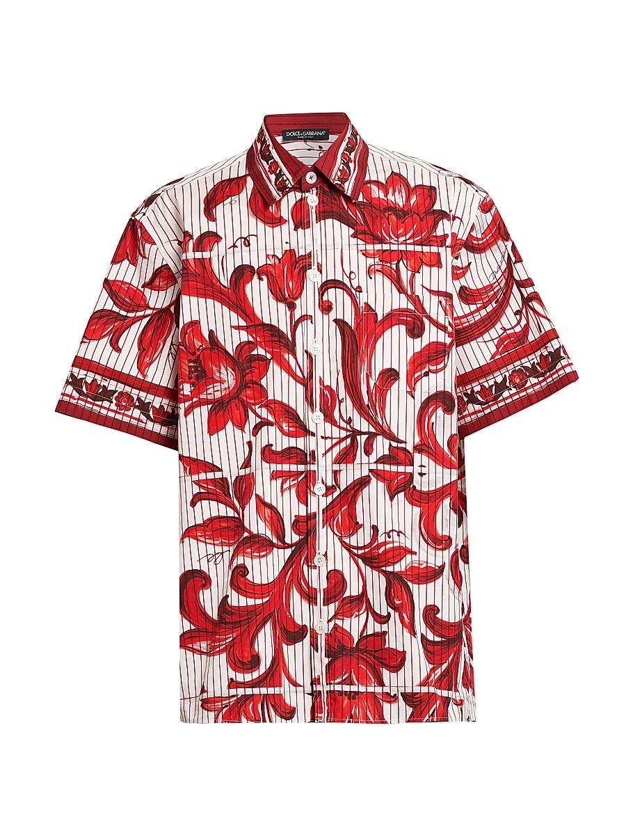 Men's Printed Cotton Shirt - Maiolica Rubino - Size 34