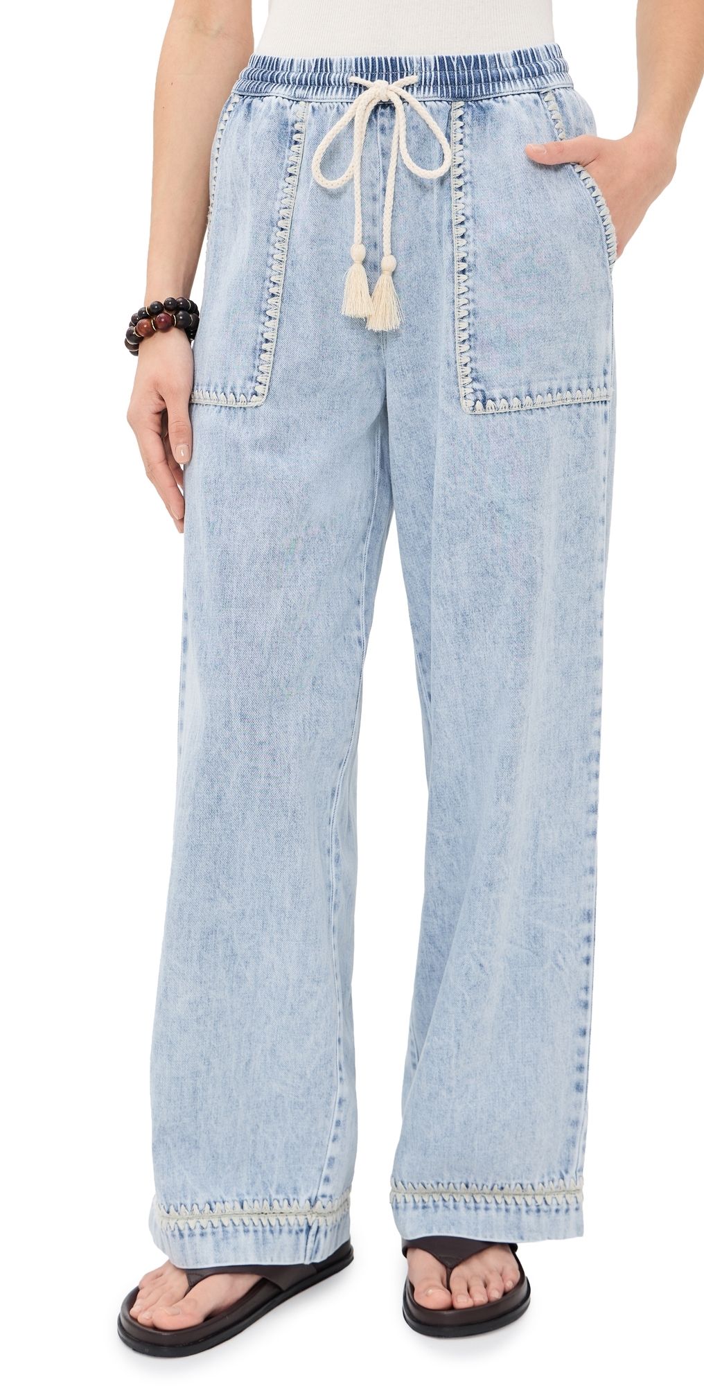 RAILS Campo Pants Bleached Indigo Blanket Stitch L