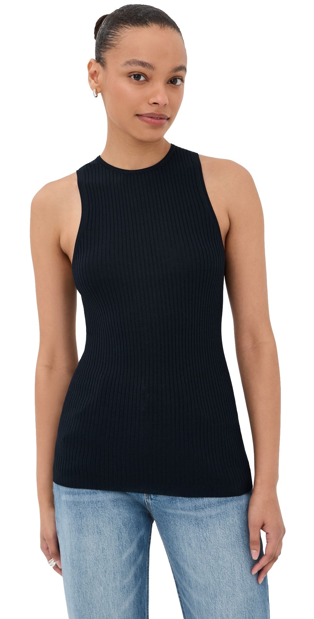 Tibi Ribbed Cut Out Tank Top Navy XXS
