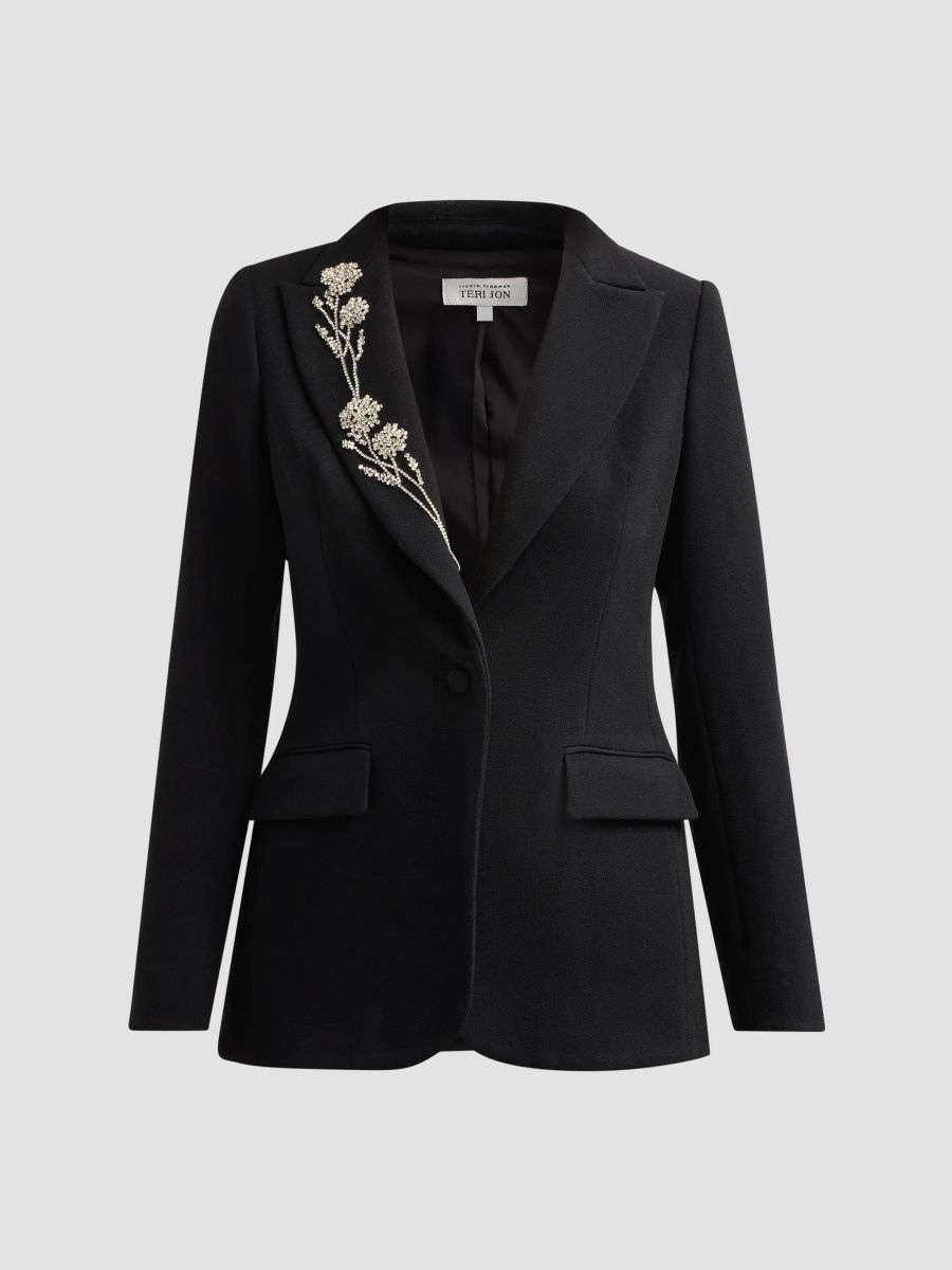 Teri Jon by Rickie Freeman Women's Embellished Crepe Blazer - Black - Size 16