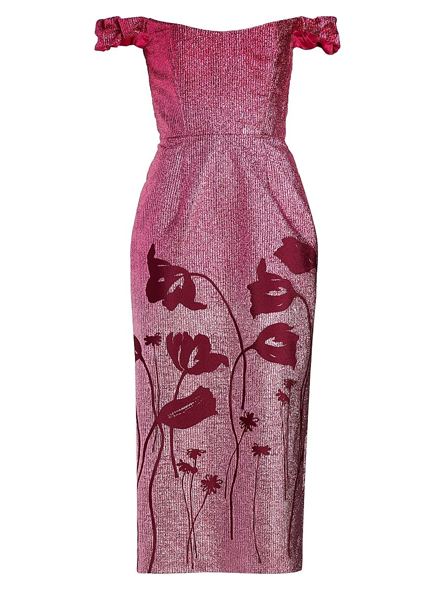 Women's Amina Floral Metallic Ombre Off-The-Shoulder Midi-Dress - Pink - Size 6