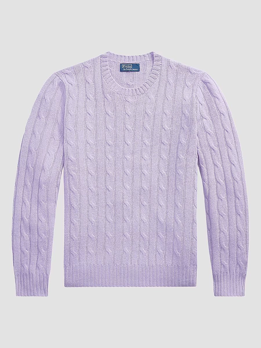 Men's Cashmere Cable-Knit Crewneck Sweater - Tanzanite Purple - Size XXL