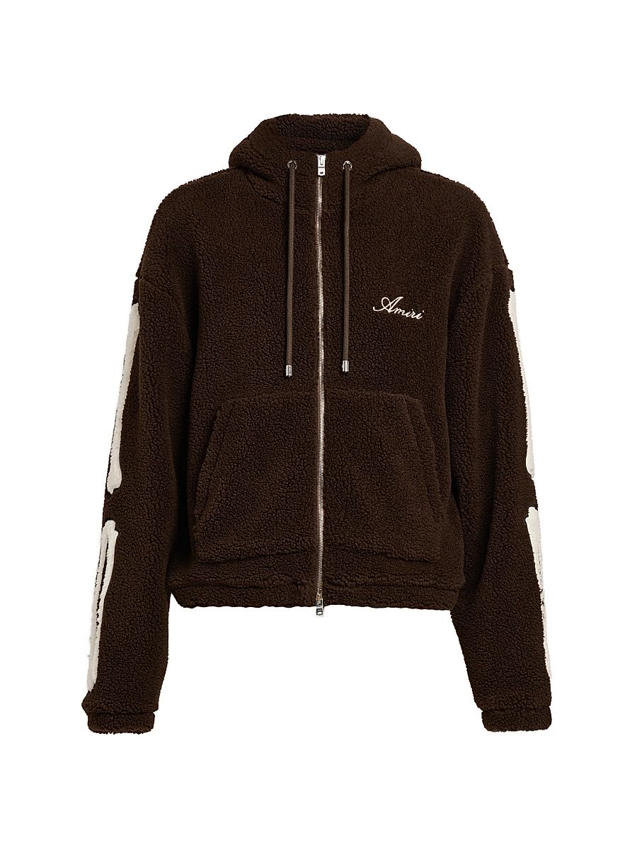 Amiri Men's Bones Cotton Fleece Zip-Up Hoodie - Dark Brown - Size Small