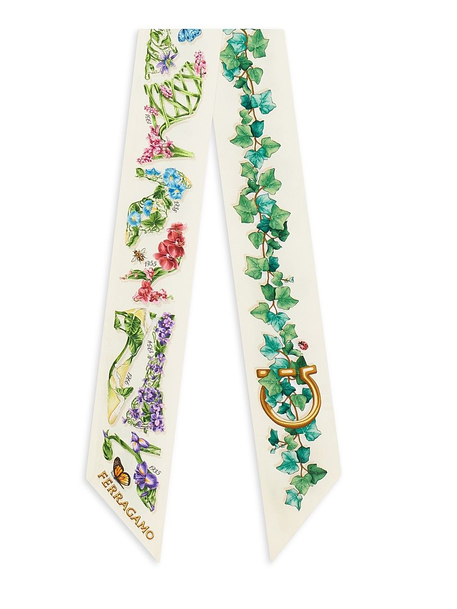 Women's Eden Floral Shoe Silk Scarf - Avorio Azzurro
