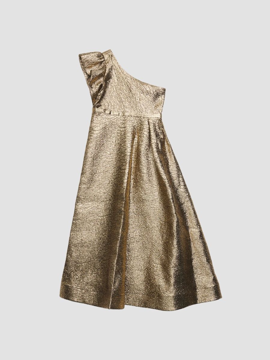 Mac Duggal Girl's Girl's One-Shoulder Ruffle-Trimmed Dress - Antique Bronze - Size 14