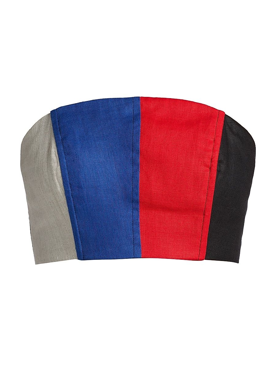 Women's Paneled Linen Bustier Top - Patchwork Linen - Size XL