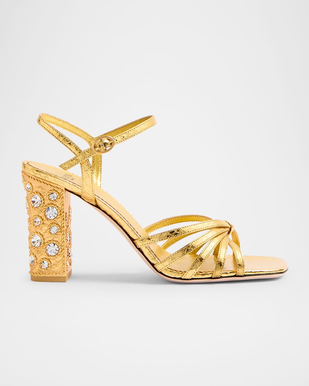 Metallic Jewel Ankle-Strap Sandals