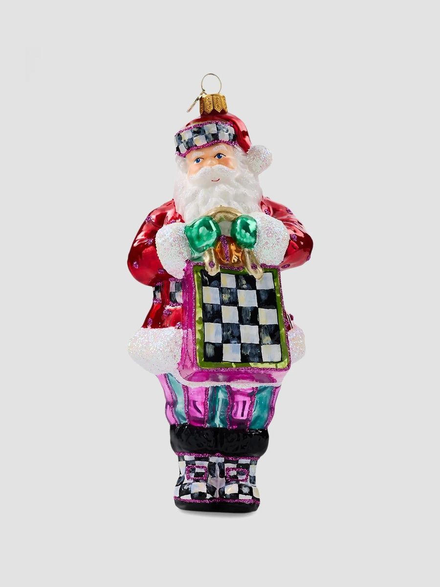MacKenzie-Childs Merry Christmas Shopper Santa Glass Ornament