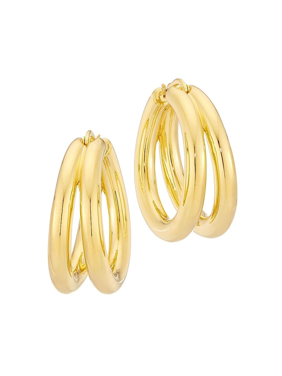 Women's 18K Yellow Gold Double Hoop Earrings/32MM - Gold