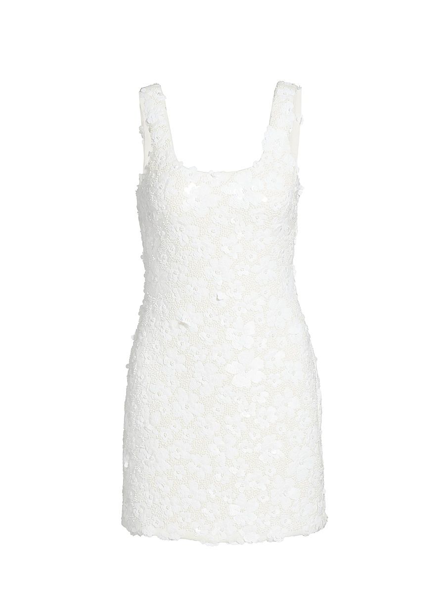 Women's Floral Sequined Minidress - White - Size XL
