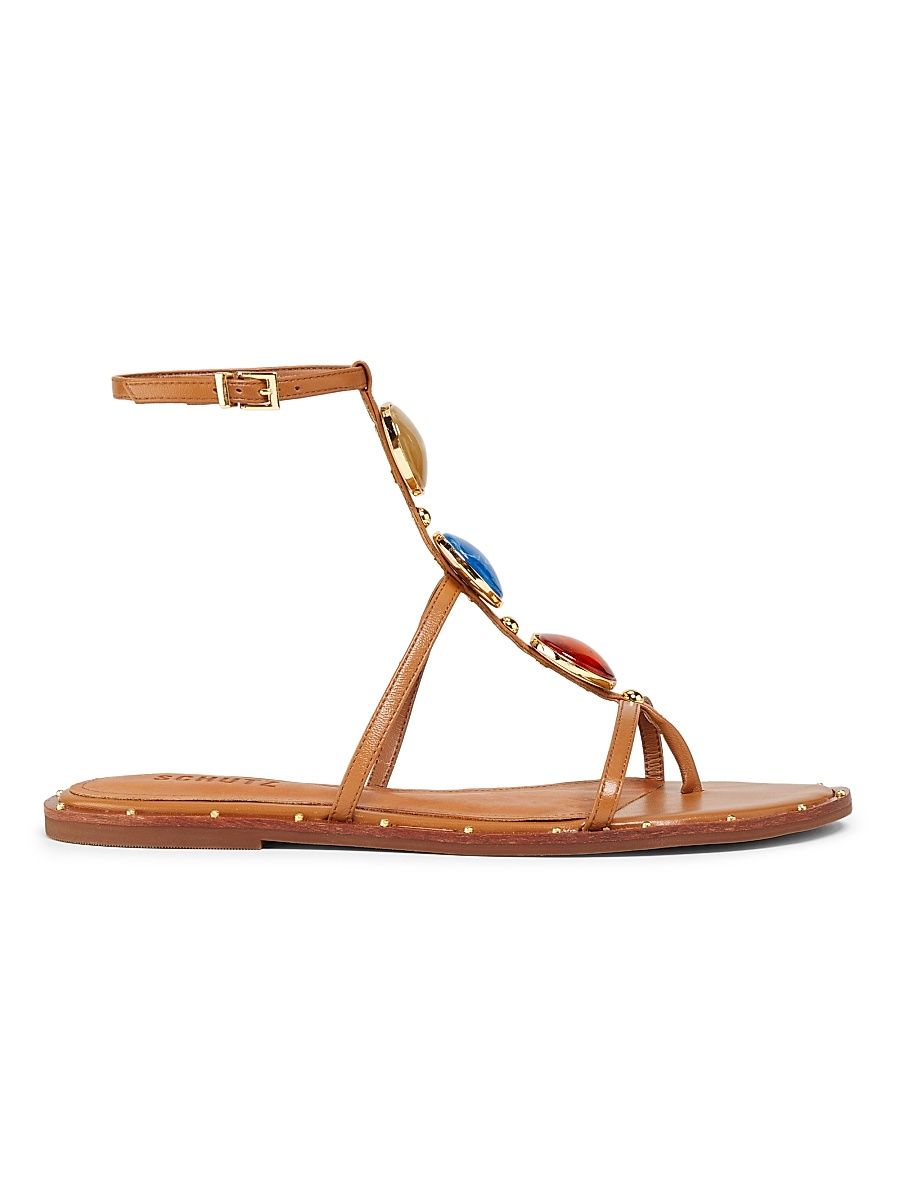 Women's Milos 25MM Crystal-Embellished Leather Sandals - Miele - Size 10.5