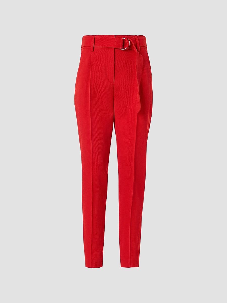 Women's Fred Virgin-Wool Belted Mid-Rise Tapered-Leg Pants - Red - Size 2