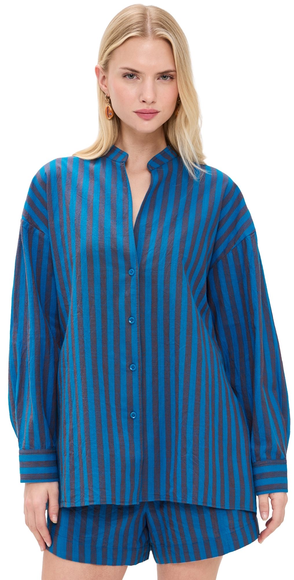 Apiece Apart Gustava Button Down Top Blue Pond Stripe M