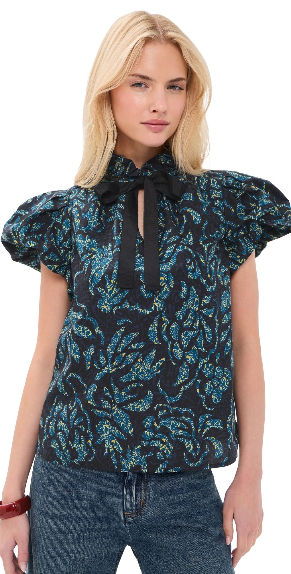 Ulla Johnson Estela Short Sleeve Cotton Top Midnight 2