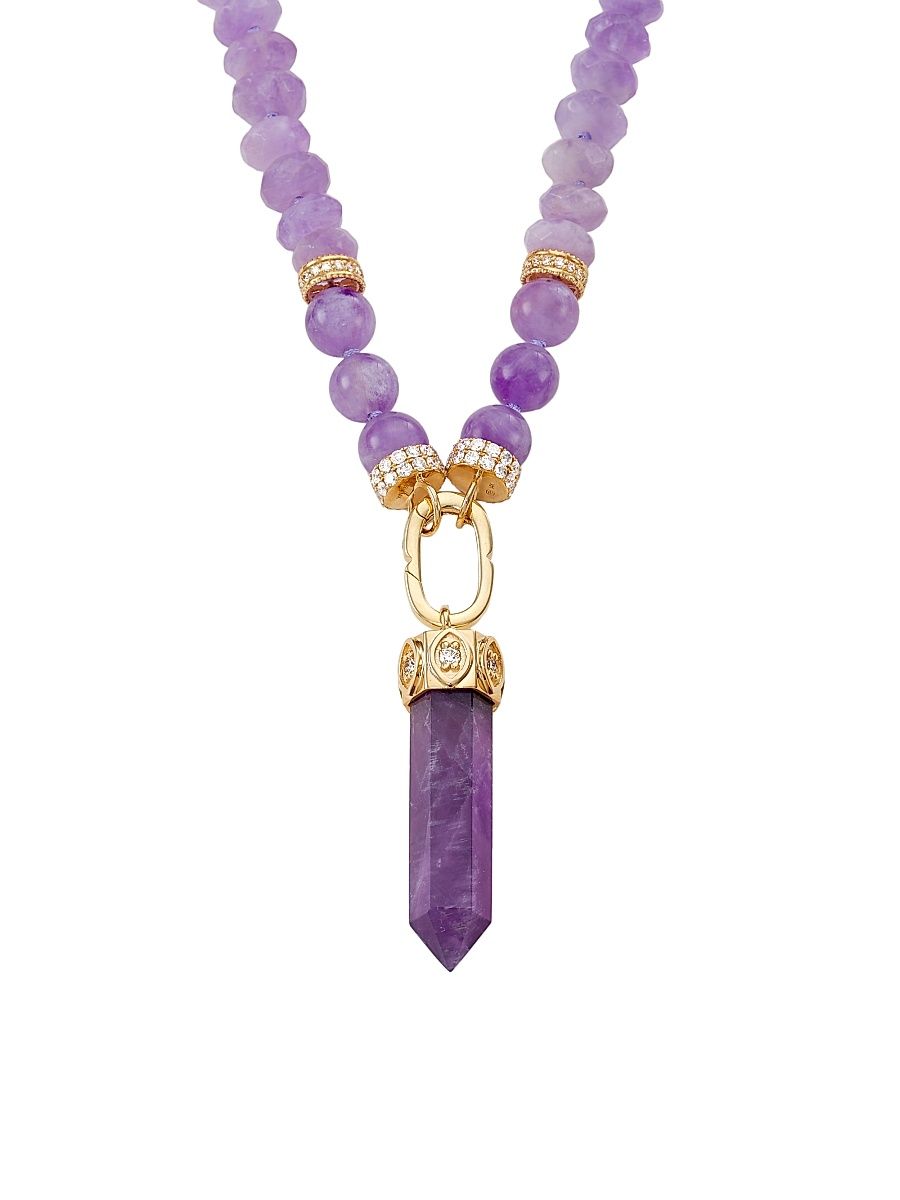 Women's 14K Yellow Gold, Amethyst, & 2.16 TCW Diamond Pendant Necklace - Amethyst