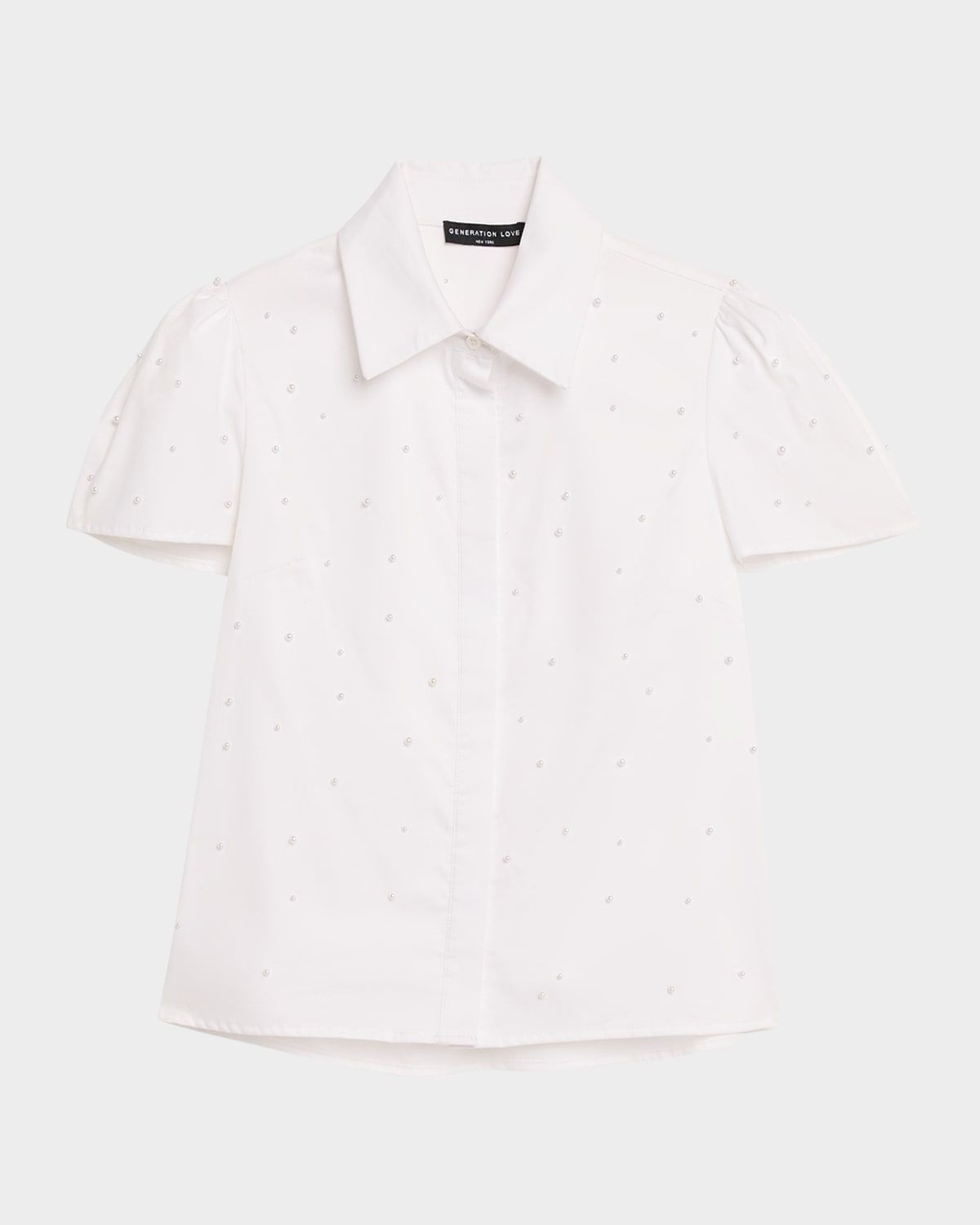 Murphy Pearl-Embellished Short-Sleeve Poplin Shirt