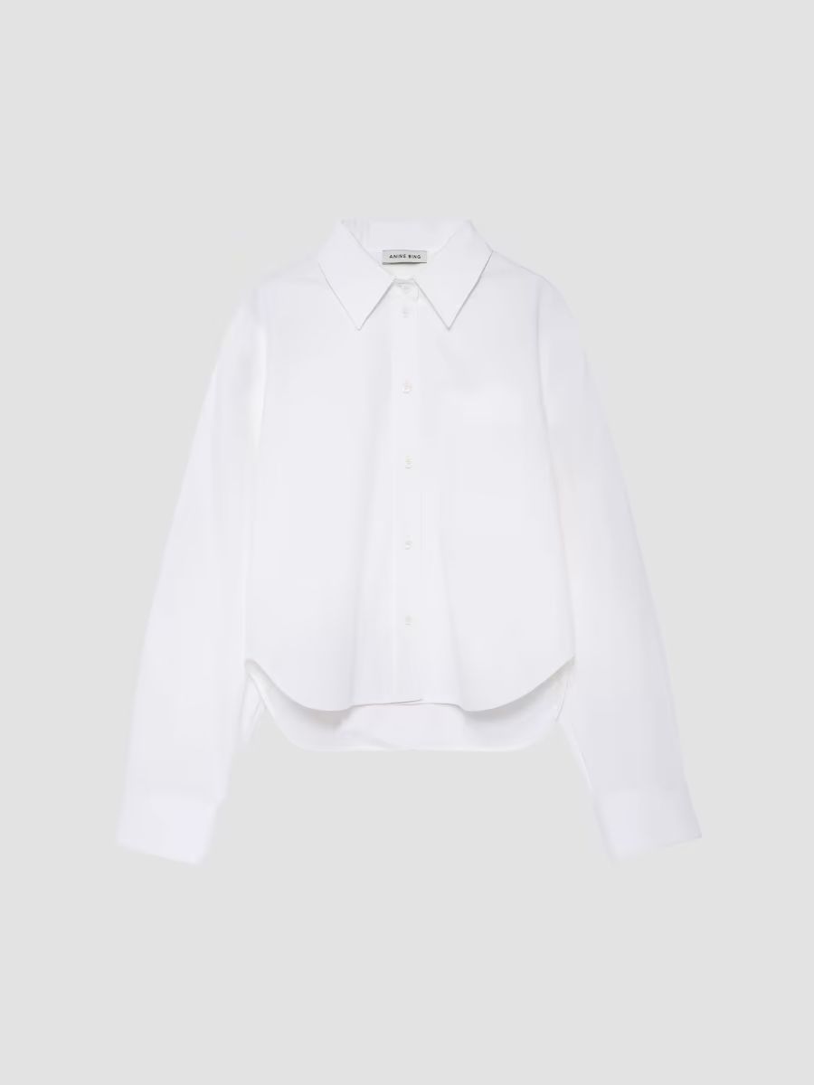 ANINE BING Women's Scott Cotton Poplin Crop Shirt - White - Size 6