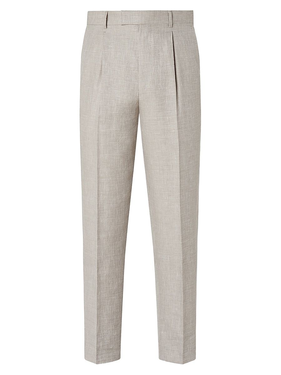 Men's Crossover Wool Linen and Silk Pants - Light Beige - Size 48