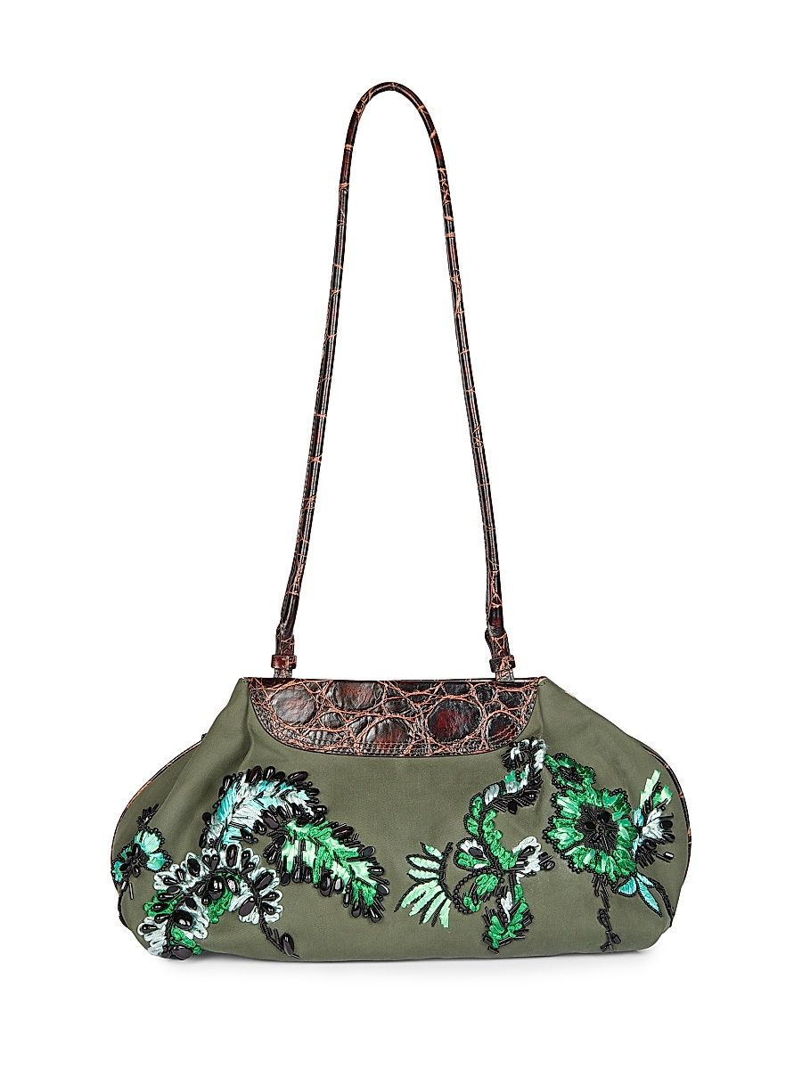 Women's Medium Embroidered Cotton Clutch - Bottle