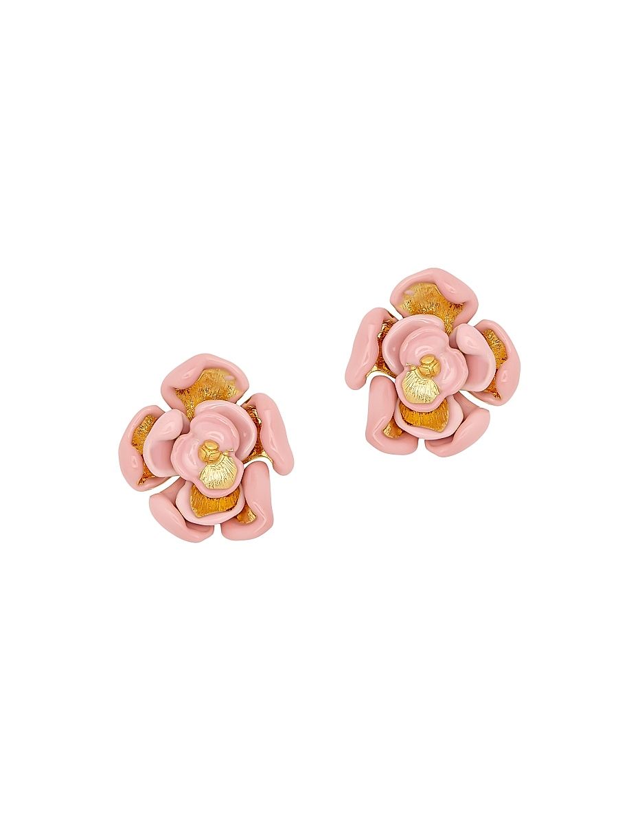 Women's 14K-Gold-Plated & Enamel Flower Stud Earrings - Rose