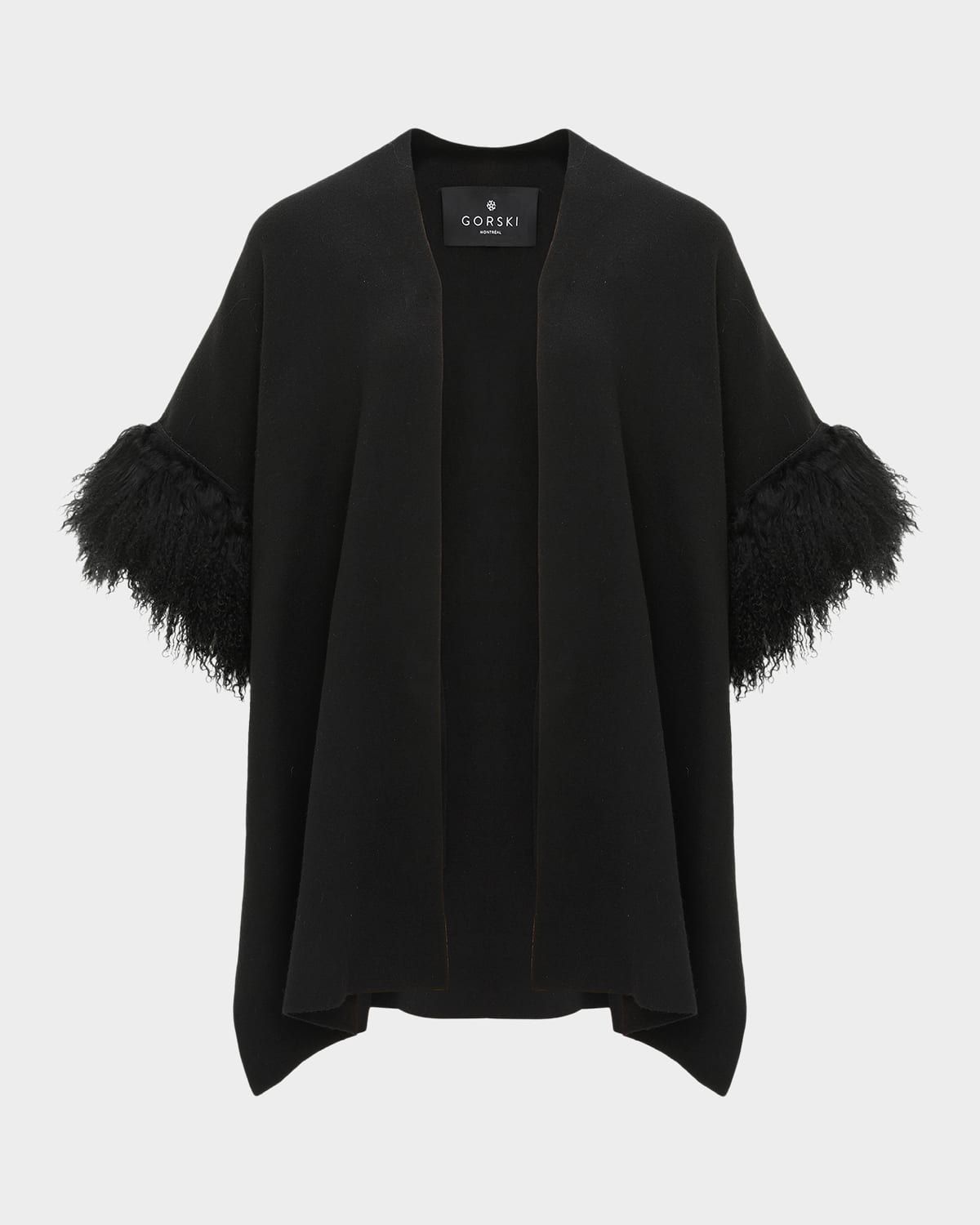 Knit Wool Vest With Mongolian Lamb Cuffs