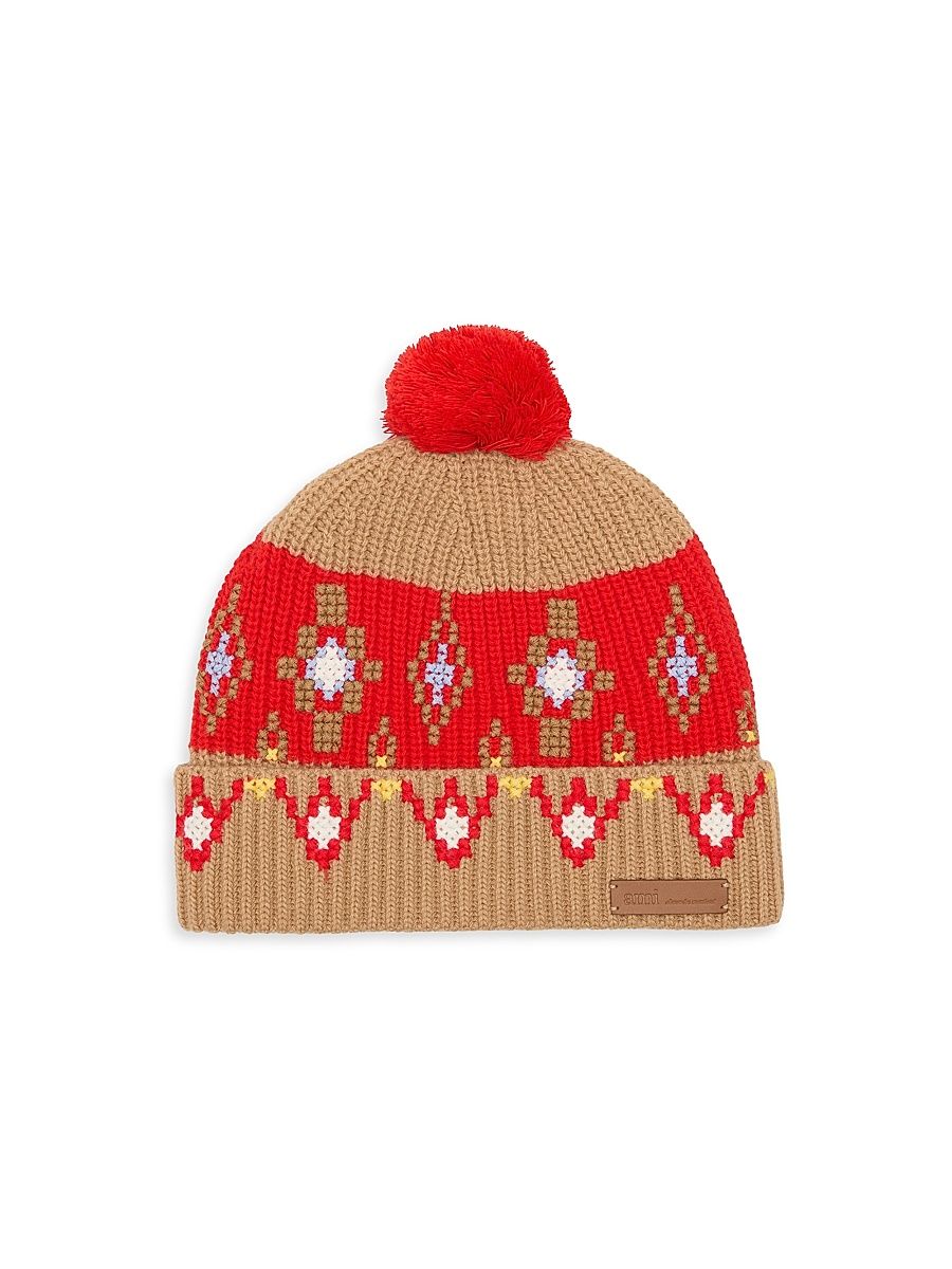 AMI Paris Men's Intarsia-Knit Wool Beanie - Camel Red