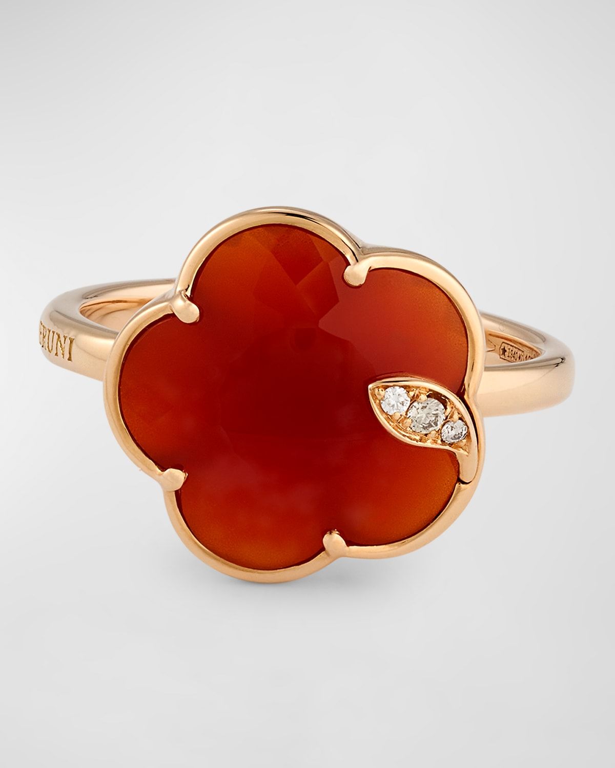 18k Rose Gold Joli Red Carnelia Ring with Diamonds, Size 6.5