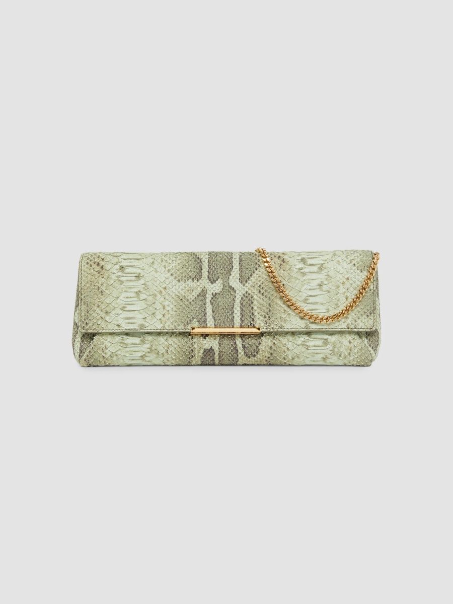Balmain Women's Small Python-Embossed Leather Clutch - Ecume